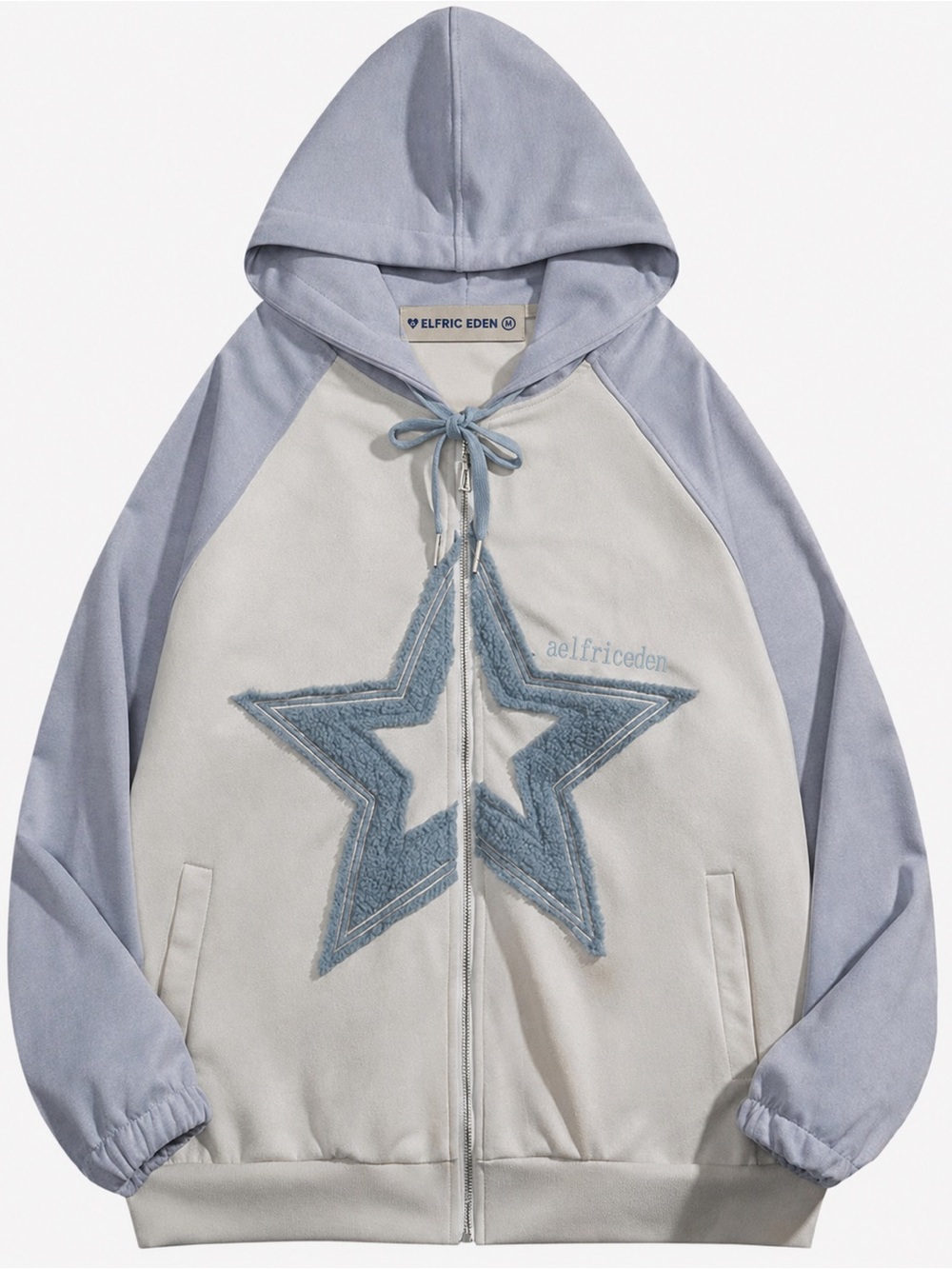 Aelfric Eden Star Patchwork Full Zip Up Hoodie Oversized Medium